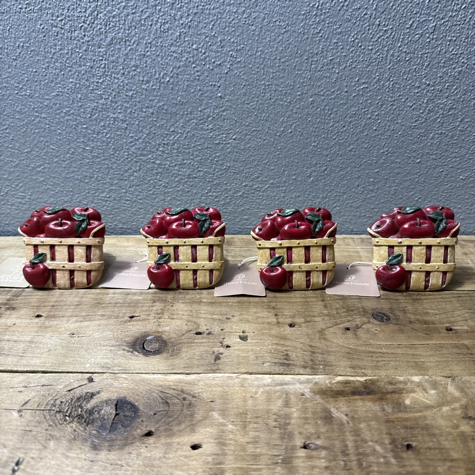 4 Vintage Red Apple Basket Napkin Rings Orchard  Fruit Decor By Home Trends NWT