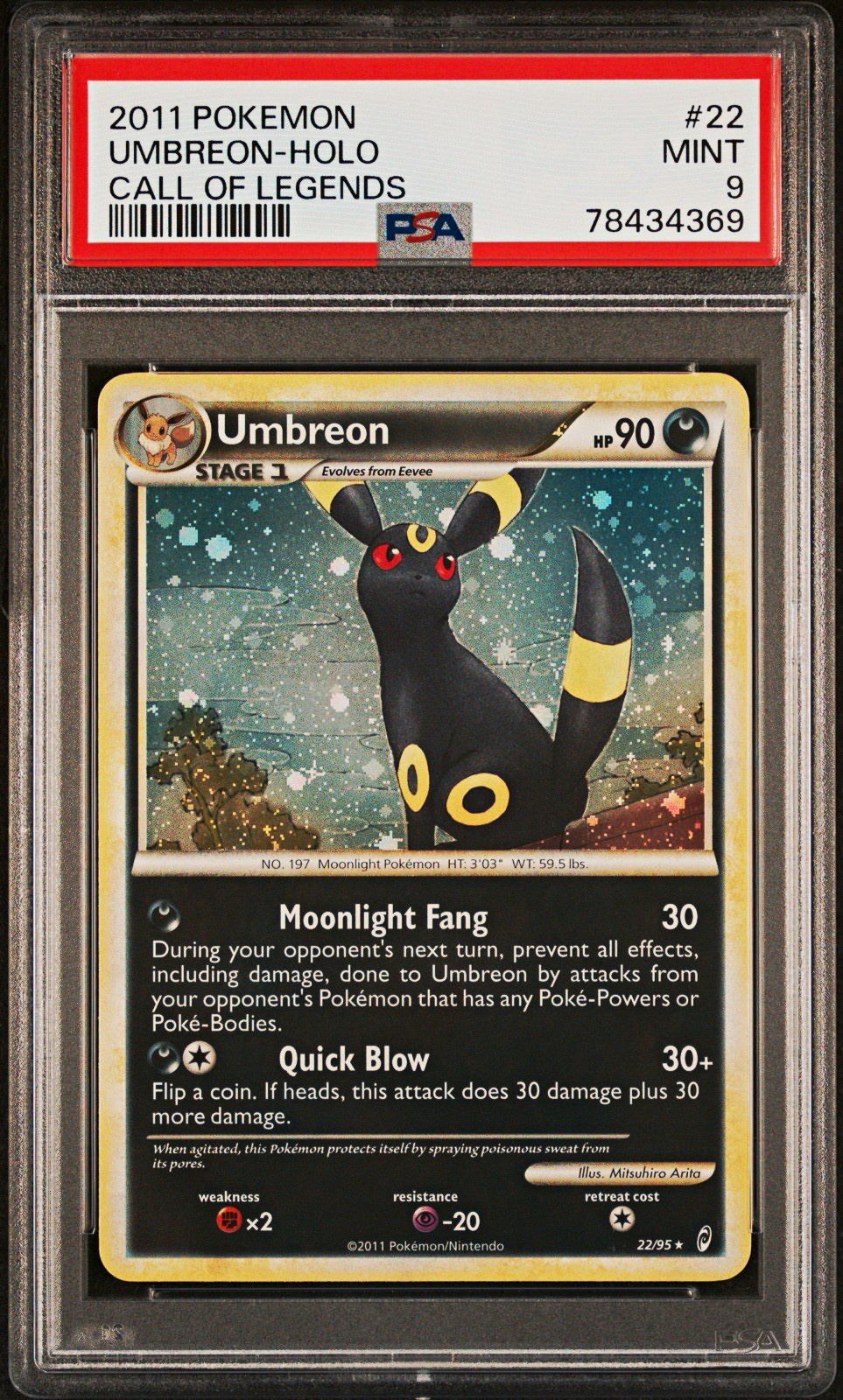 Pokémon 2011 Call of Legends Umbreon Holo 22/95 PSA 9 Cert 78434369