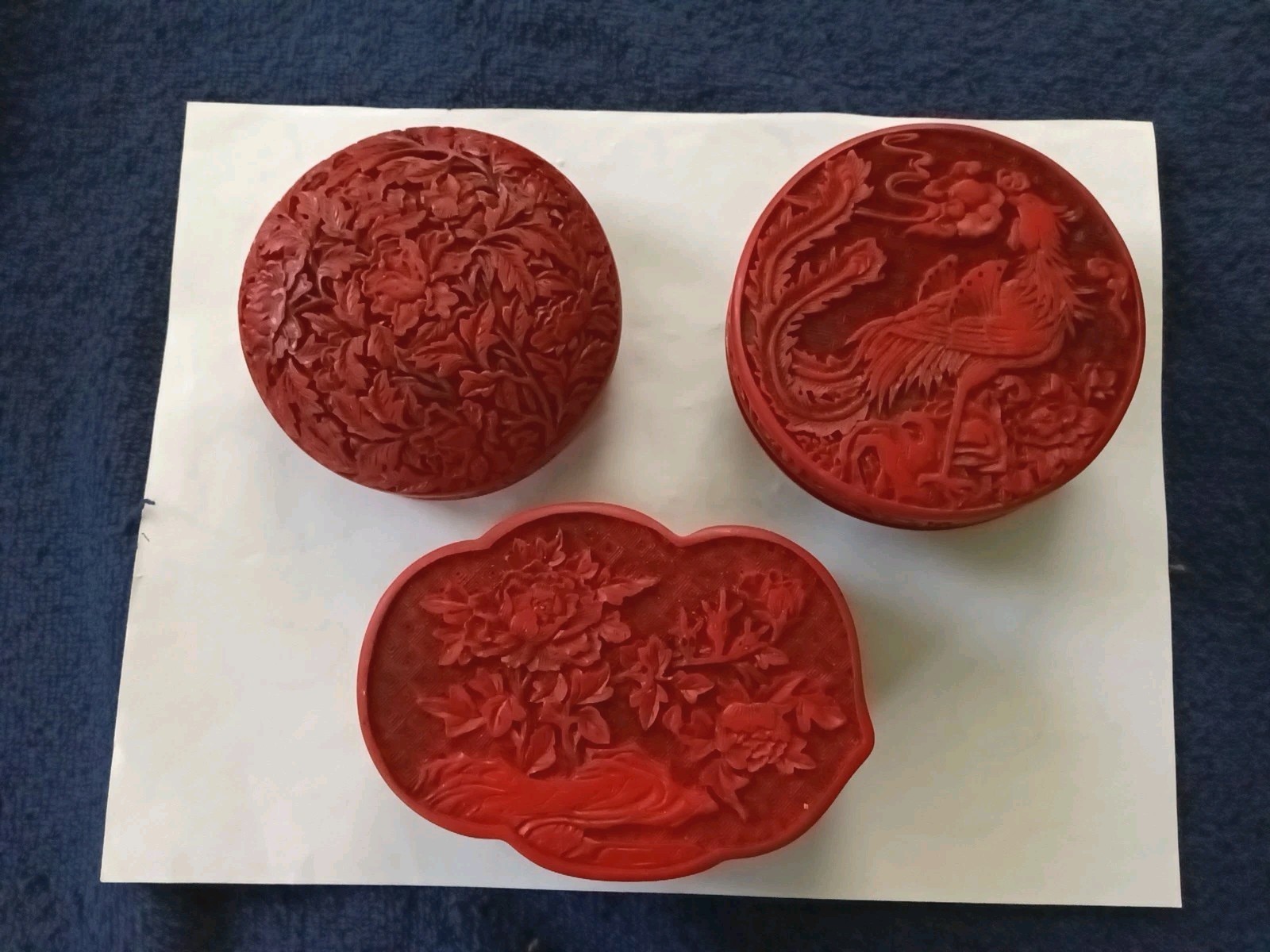 Vintage Maitland-Smith Red Cinnabar Style Carved Lacquer Boxes - Set Of 3