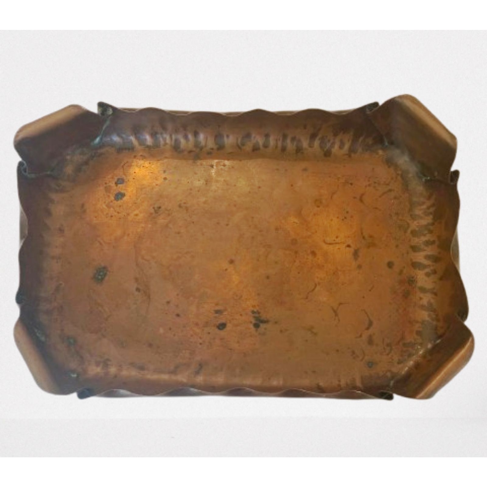 Vintage Craftsmen Inc. Hand Hammered & Scalloped Copper Tray Natural Patina #828