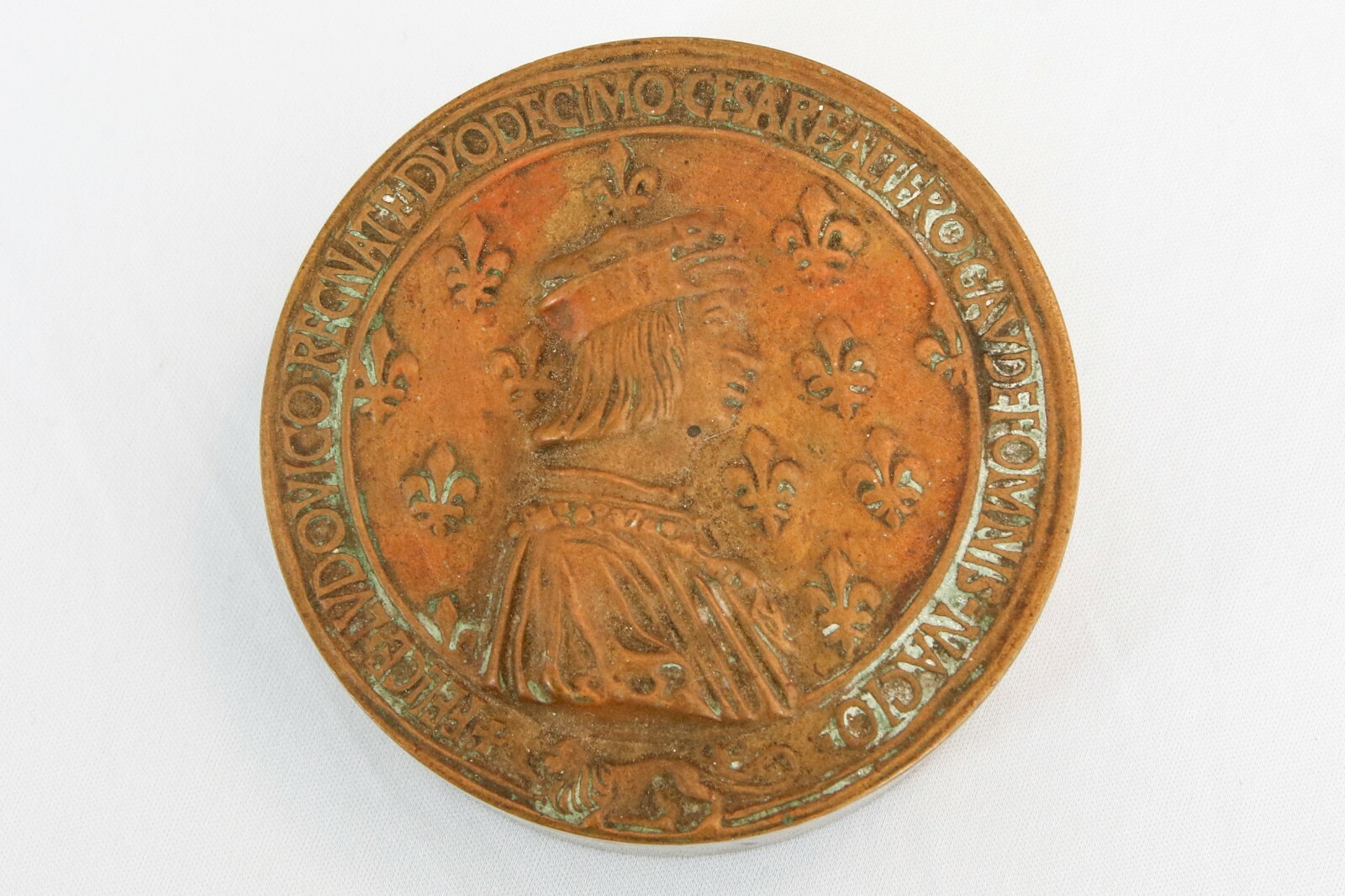 Antique 19th C France French King Louis XII Brass Box Fleurdelys