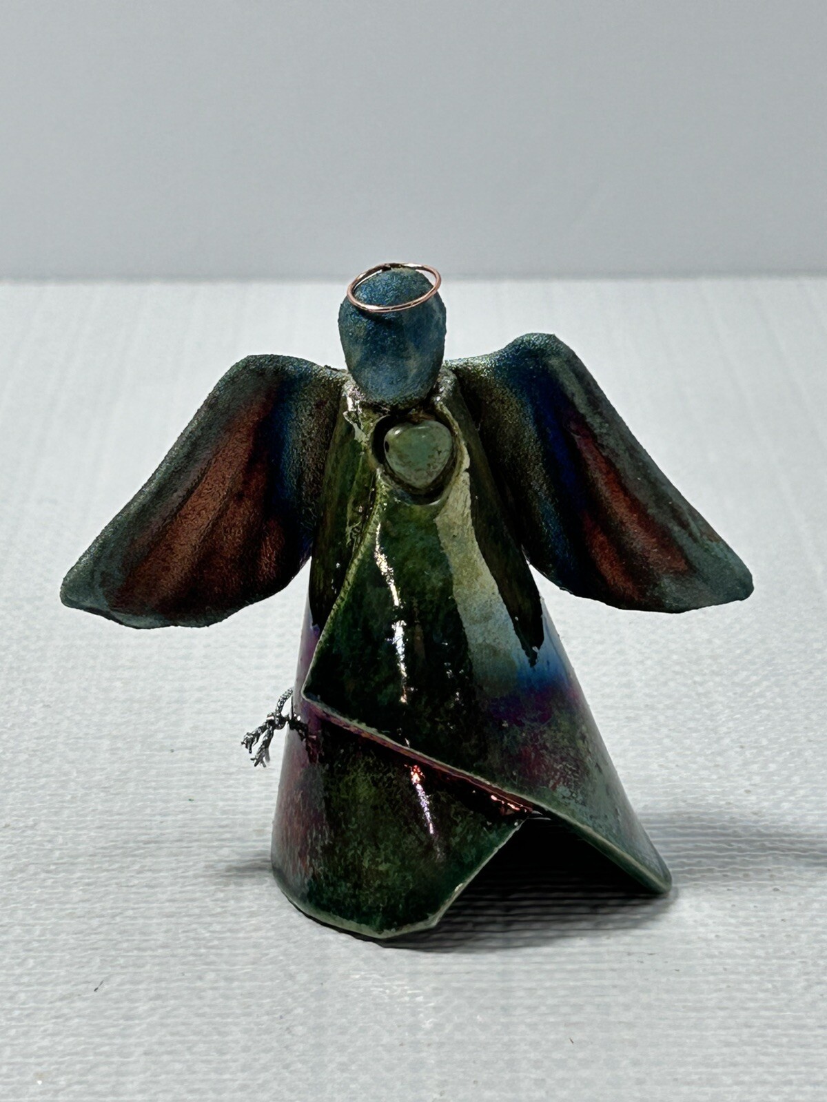Raku Spirit Angel Christmas Tree Ornament Turquoise Signed