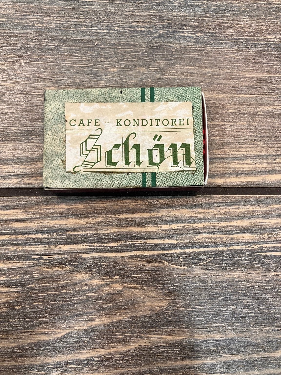 Cafe Konditorei Schön Vintage Green Stripe Label Matchbook