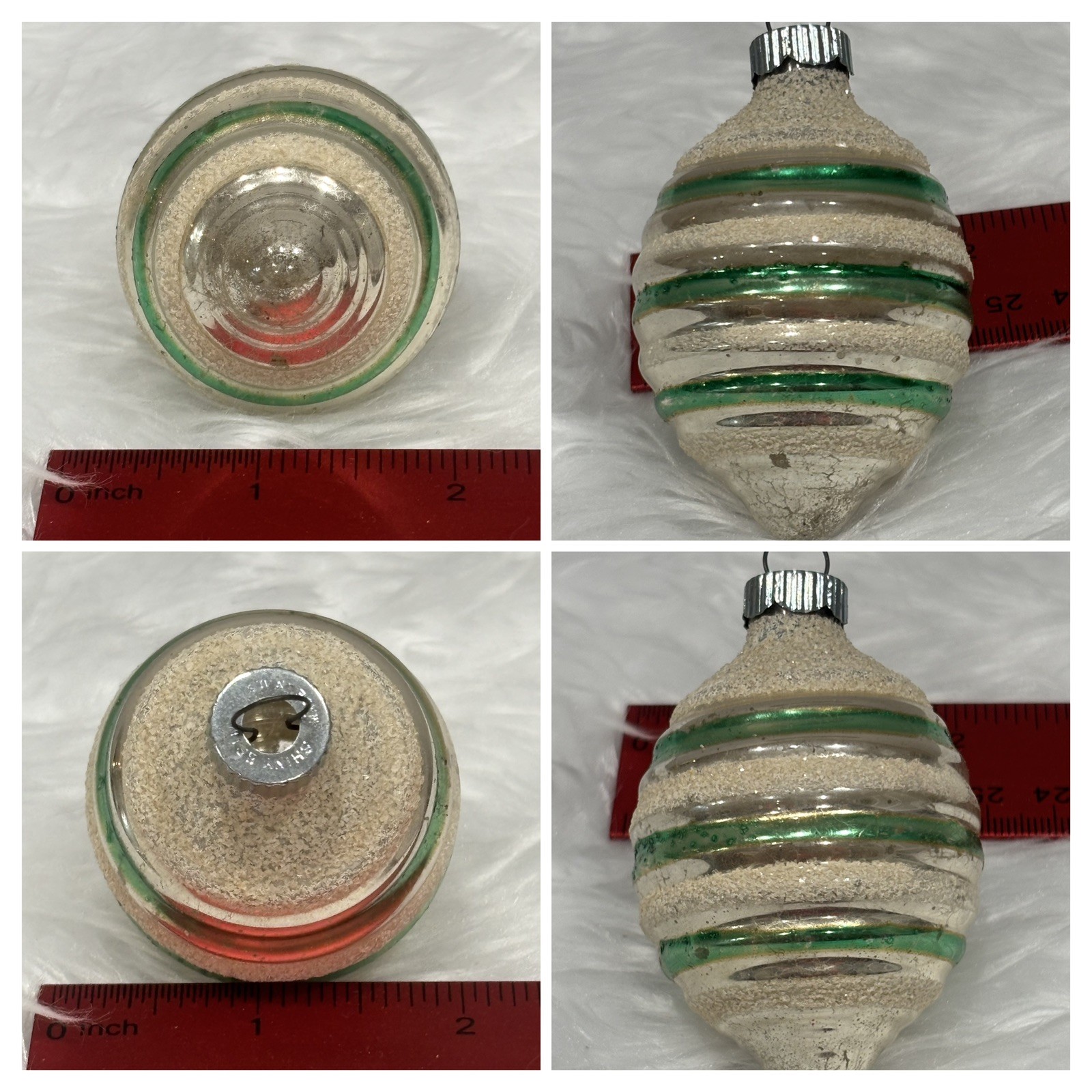 Vintage Shiny Brite Striped Teardrop Ornament with White Mica