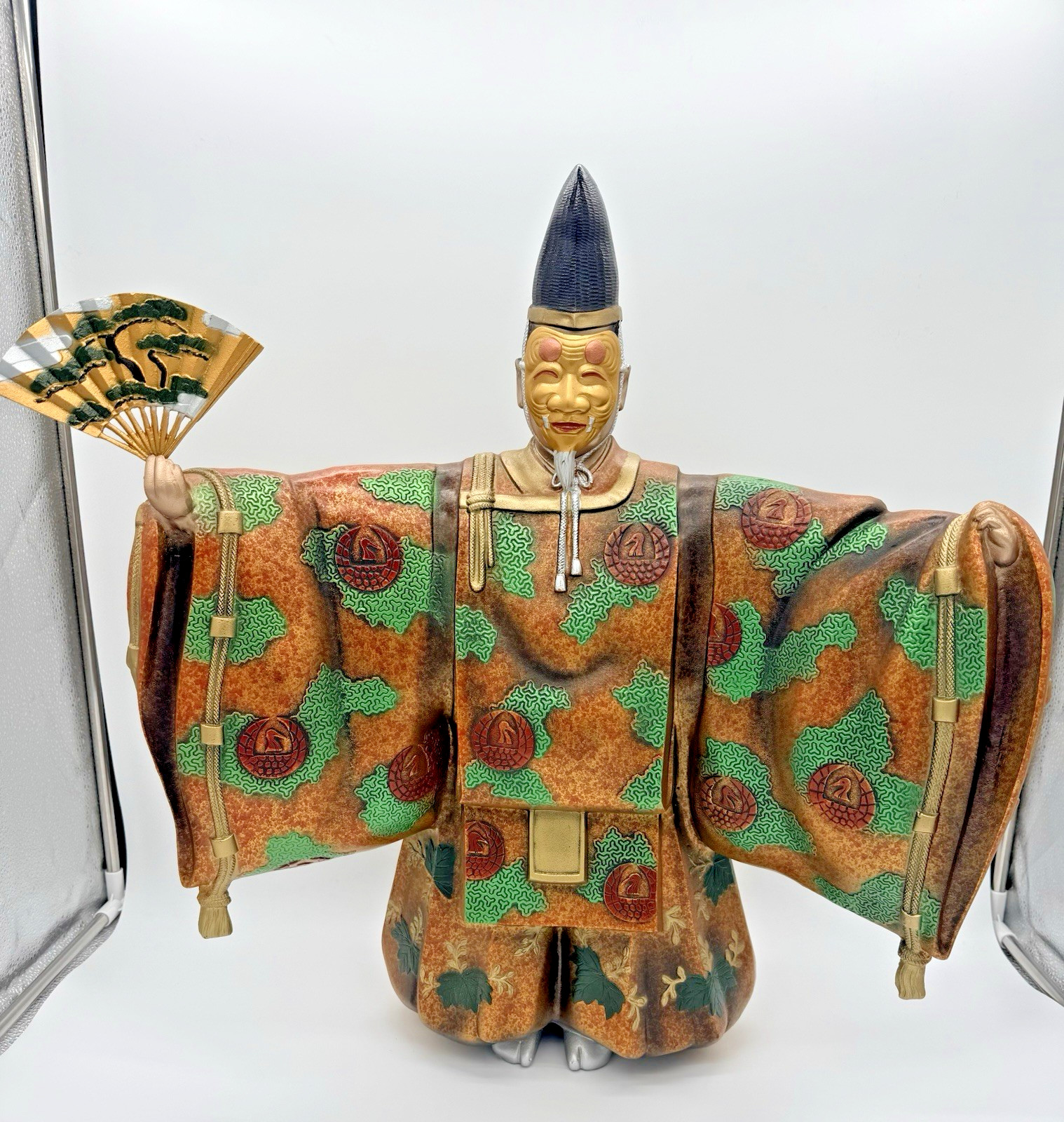 Vintage Cast Metal Japanese Okina Noh Theater Figure (24,\