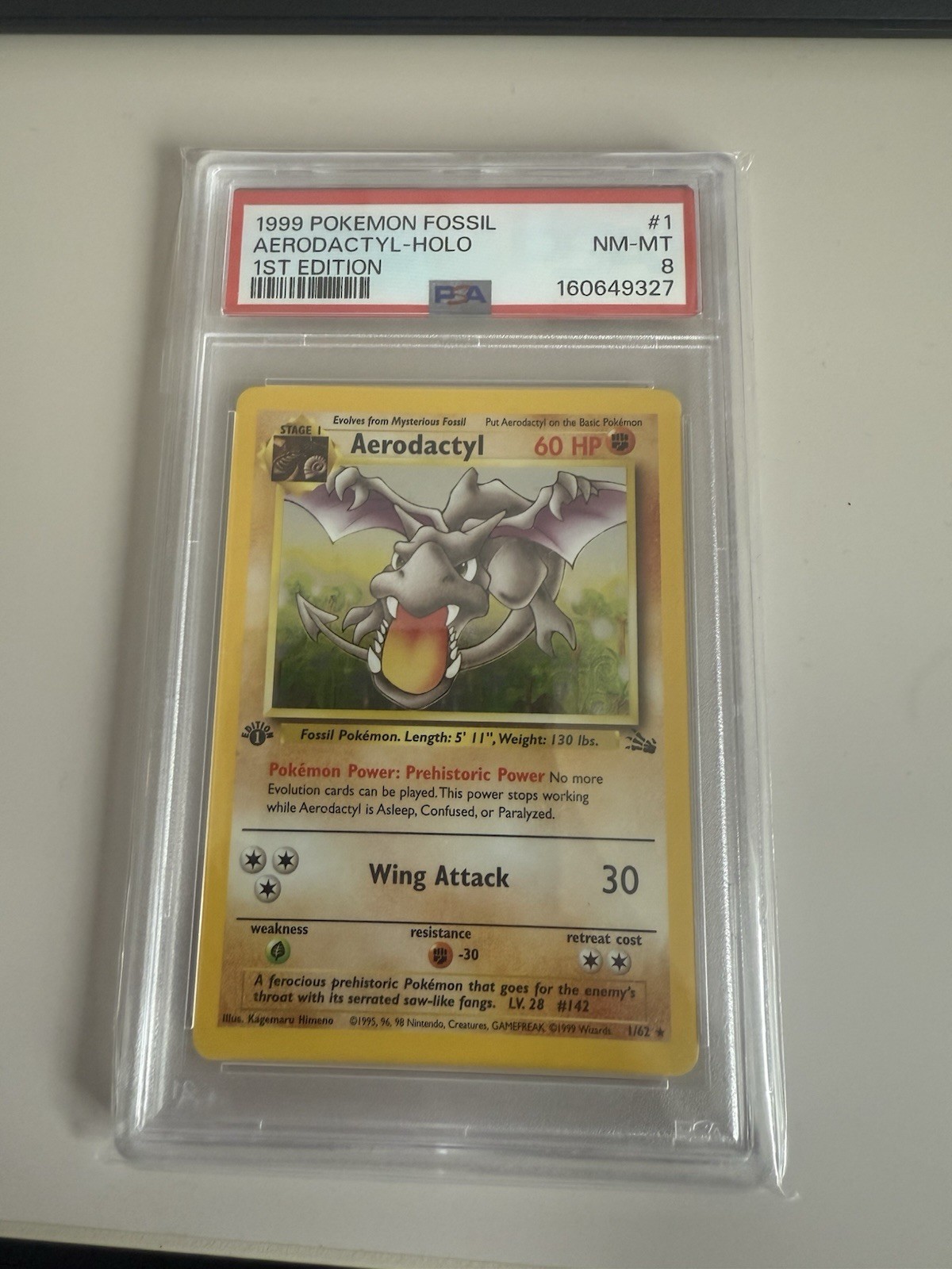 1999 Pokemon Fossil Aerodactyl 1st Edition PSA 8