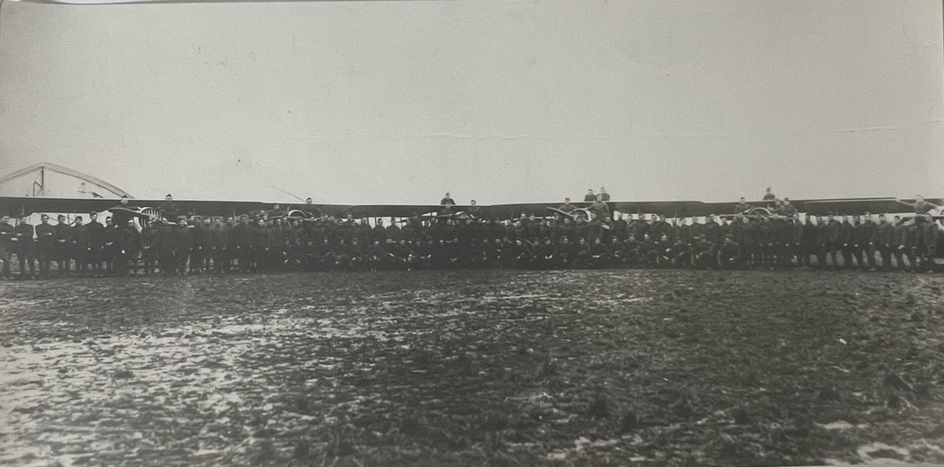 WWI Military Aviation Group Photo Early Biplanes Airmen Panoramic 24x12