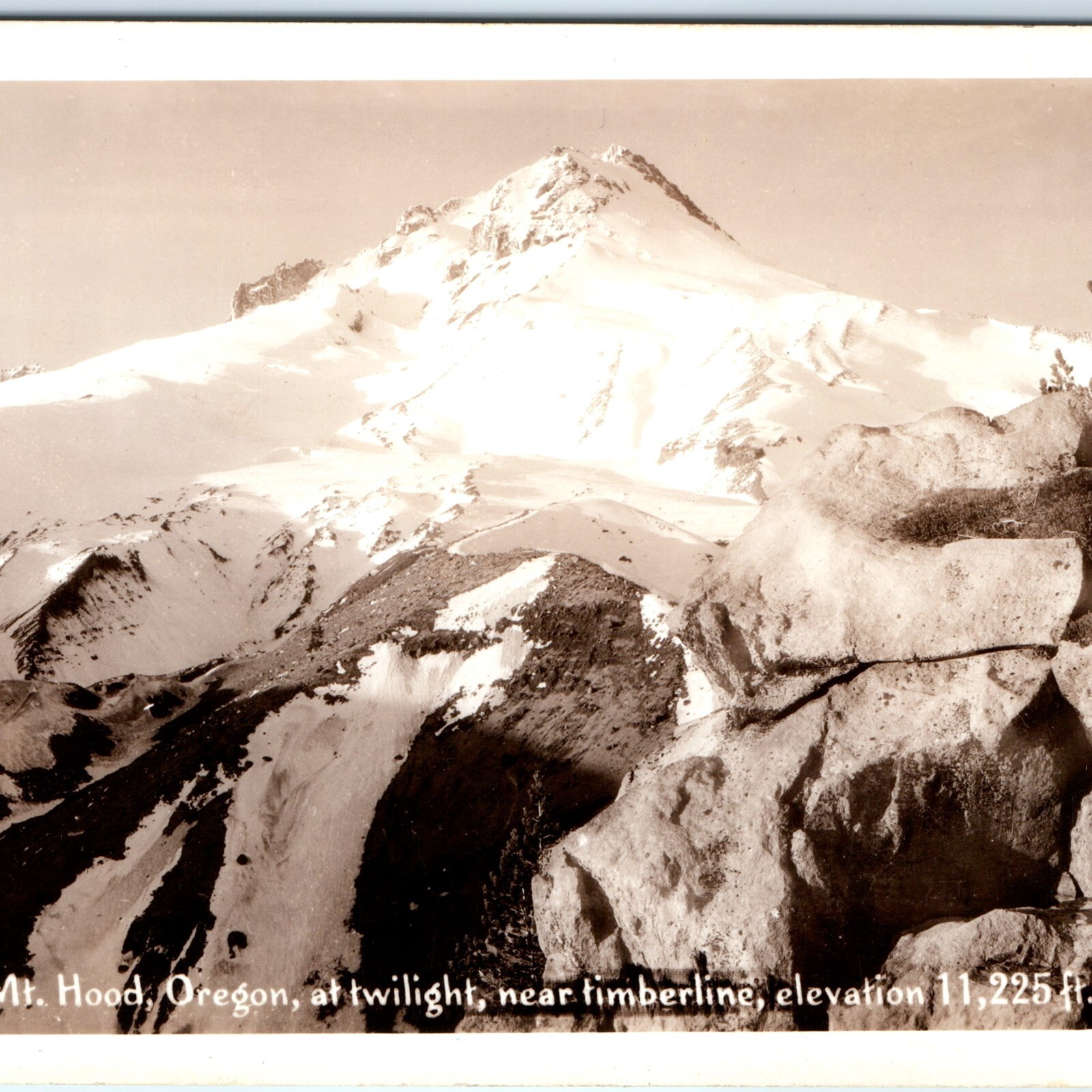 c1940s Mt Hood, OR twilight near Timberline RPPC Real Photo Sawyer Postcard