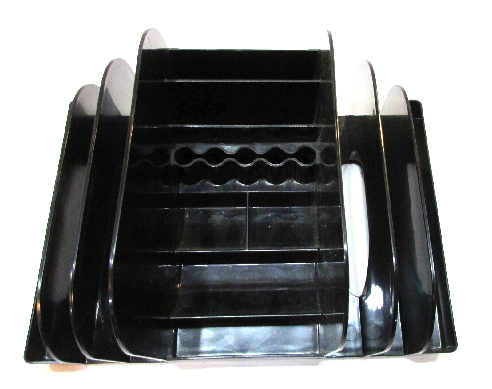 Vintage 1980's Black Acrylic Plastic Desktop Organizer Pen Letter misc Holder
