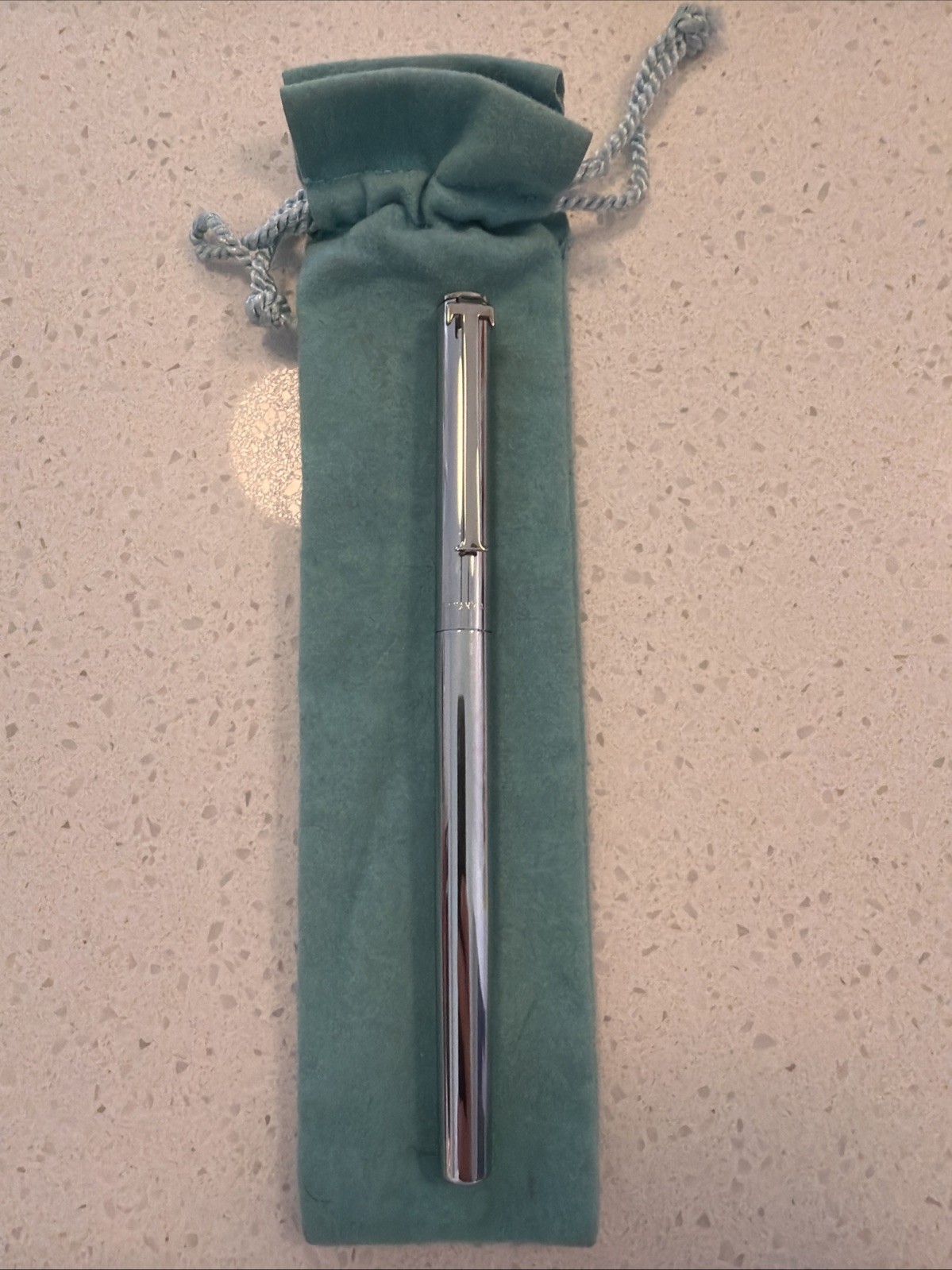 Tiffany & Co T-Clip Ballpoint Pen Silver Tone Retractable Luxury - Dry Ink