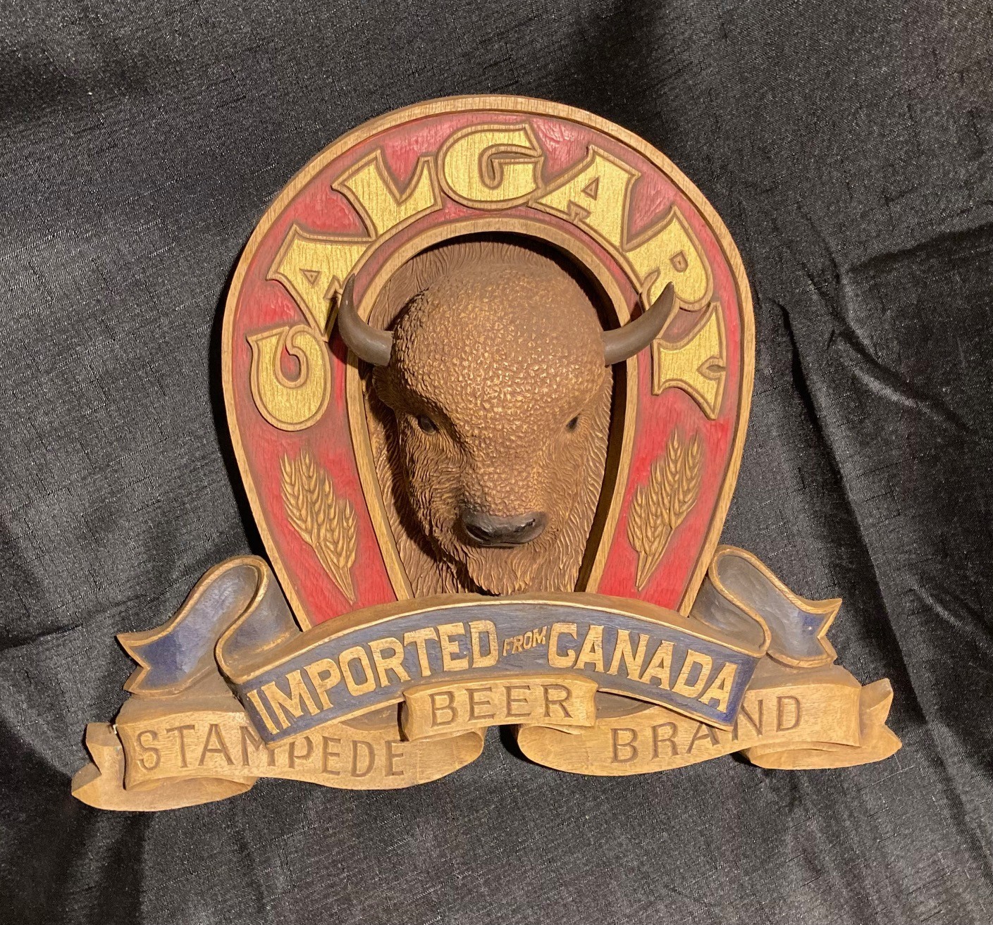 Vintage Calgary Imported Canadian Beer Sign Stampede Brand 3D Bison Buffalo Head