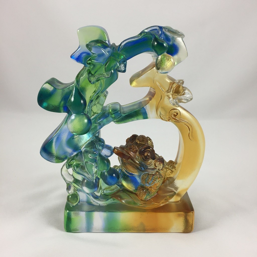 Liuli Crystal Glass Wealth Luck Gourd Toad Coin Fengshui Home Decor Ornament