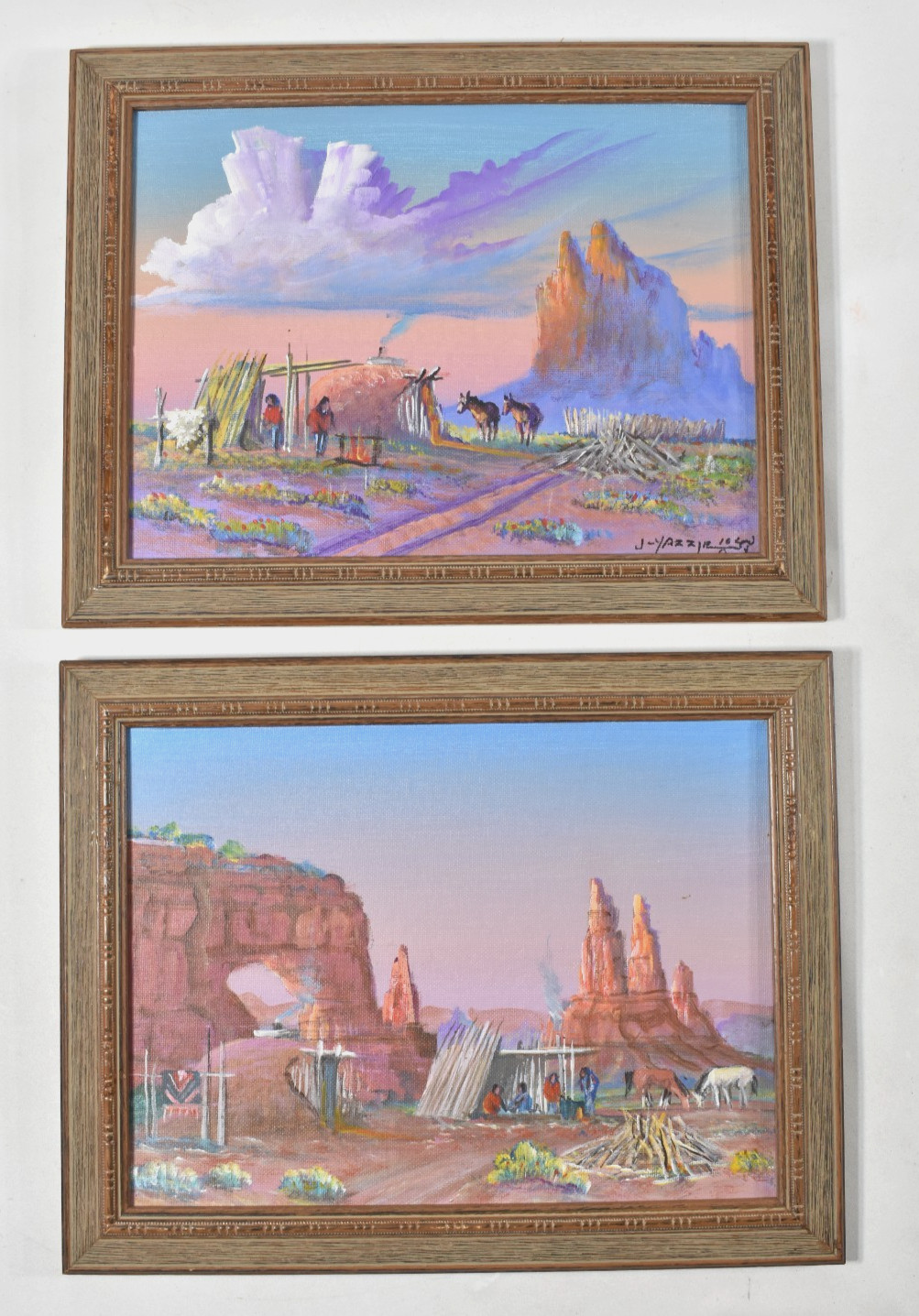 Johnny Yazzie Original Navajo Paintings Acrylic on Board 11x14 Framed Signed \'16