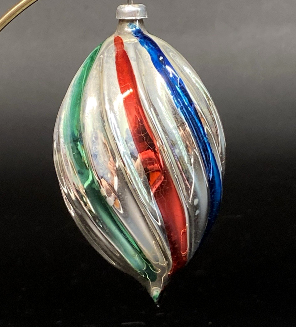 Vintage Chirstmas Ornament Striped Fluterd Drop West Germany 4\