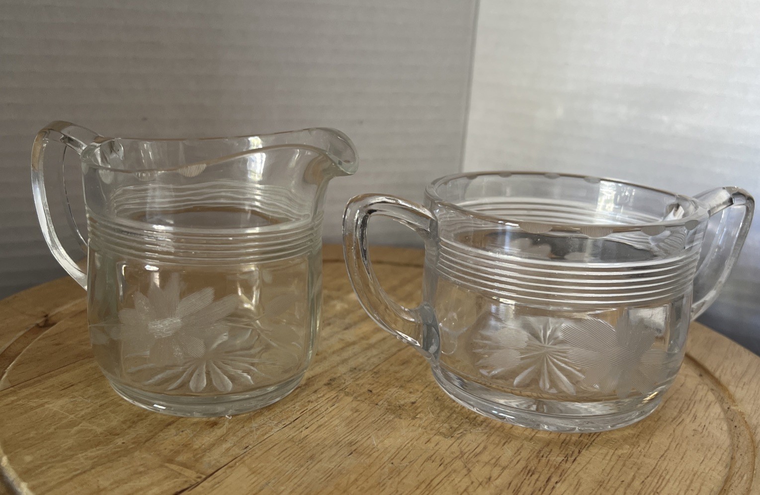 Duncan&Miller Glass Thread Band#83(Tavern)Sugar& Creamer EAPG ca1906-1920Antique