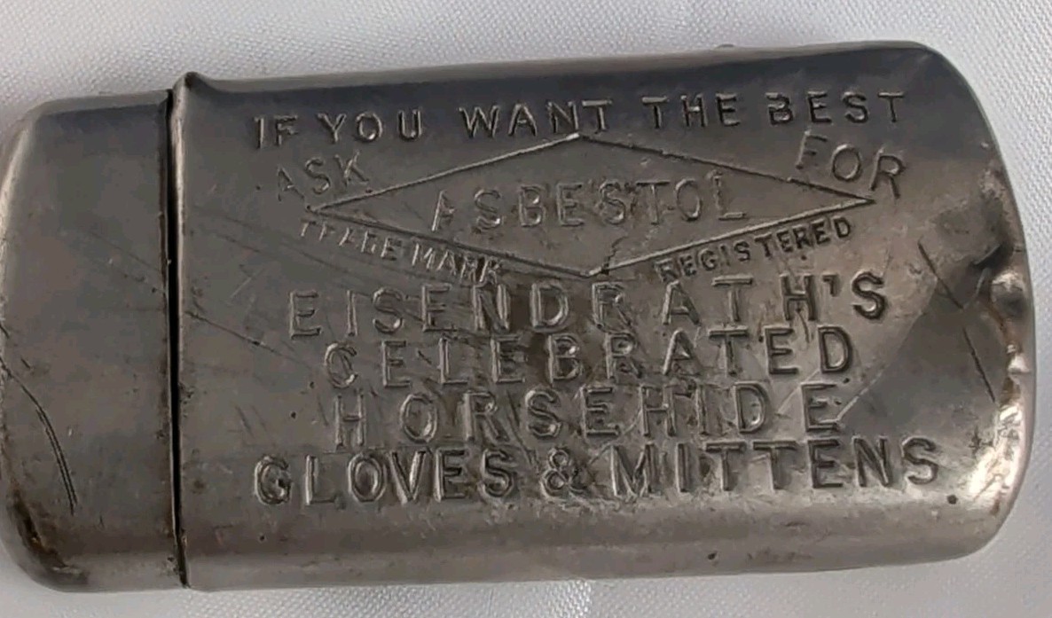 RARE MATCH VESTA SAFE HOLDER CHICAGO ADVERTISING Asbestos Gloves And Mittens VTG