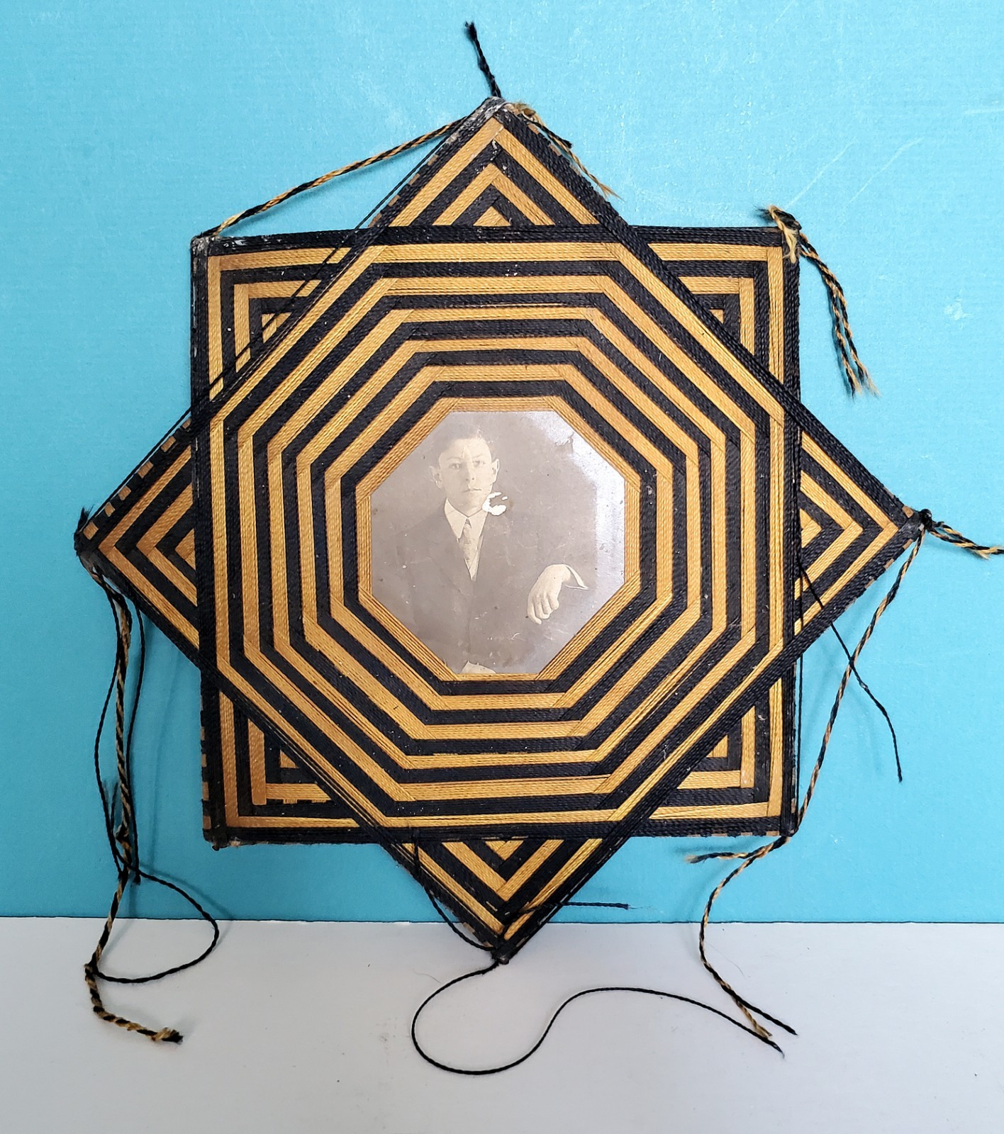 Antique Victorian 1900s Cotton Thread Woven Photo Frame 8\