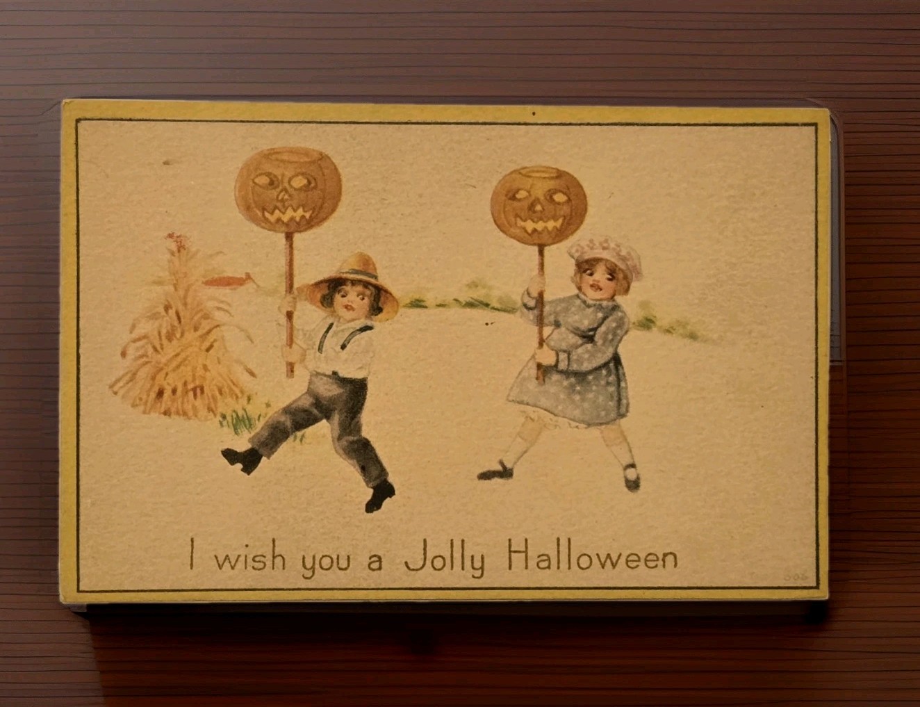 Scarce Gibson Halloween Postcard Children W/JOL Lanterns on Sticks Unused C.1907
