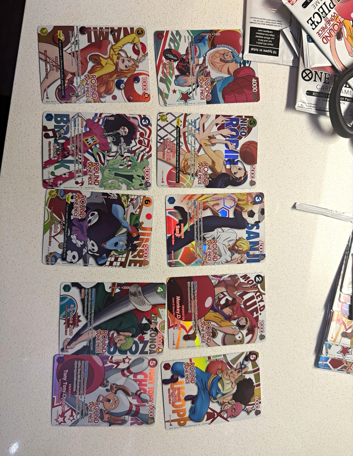 Bandai One Piece Round 1 English Trading Card Lot 10 FULL SET