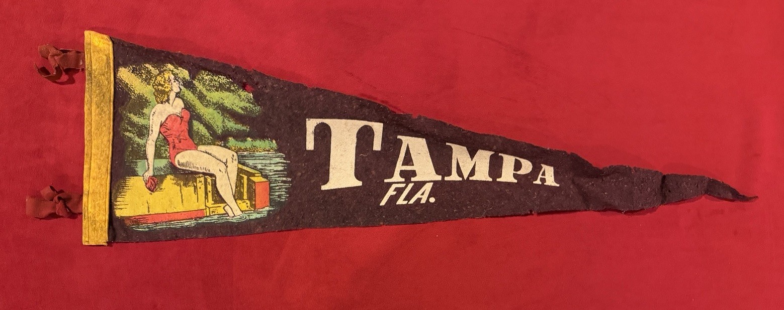 Vintage Tampa Florida 25 Inch Travel Pennant Bathing Beauty Lake Dock