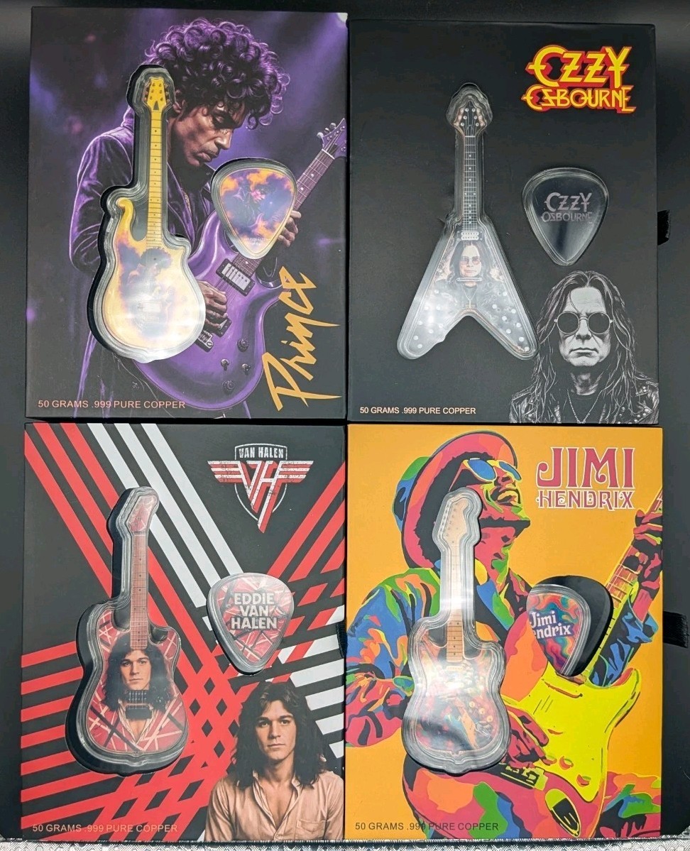 NEW 2026 Set Copper Pick & Guitar Ozzy Osbourne, Prince, Jimi Hendrix, Van Halen