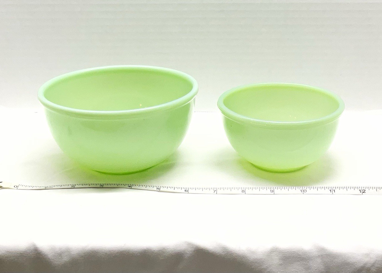 Fire-King Ware Jadeite Green Glass Round Mixing Bowl Set 2 Bowls