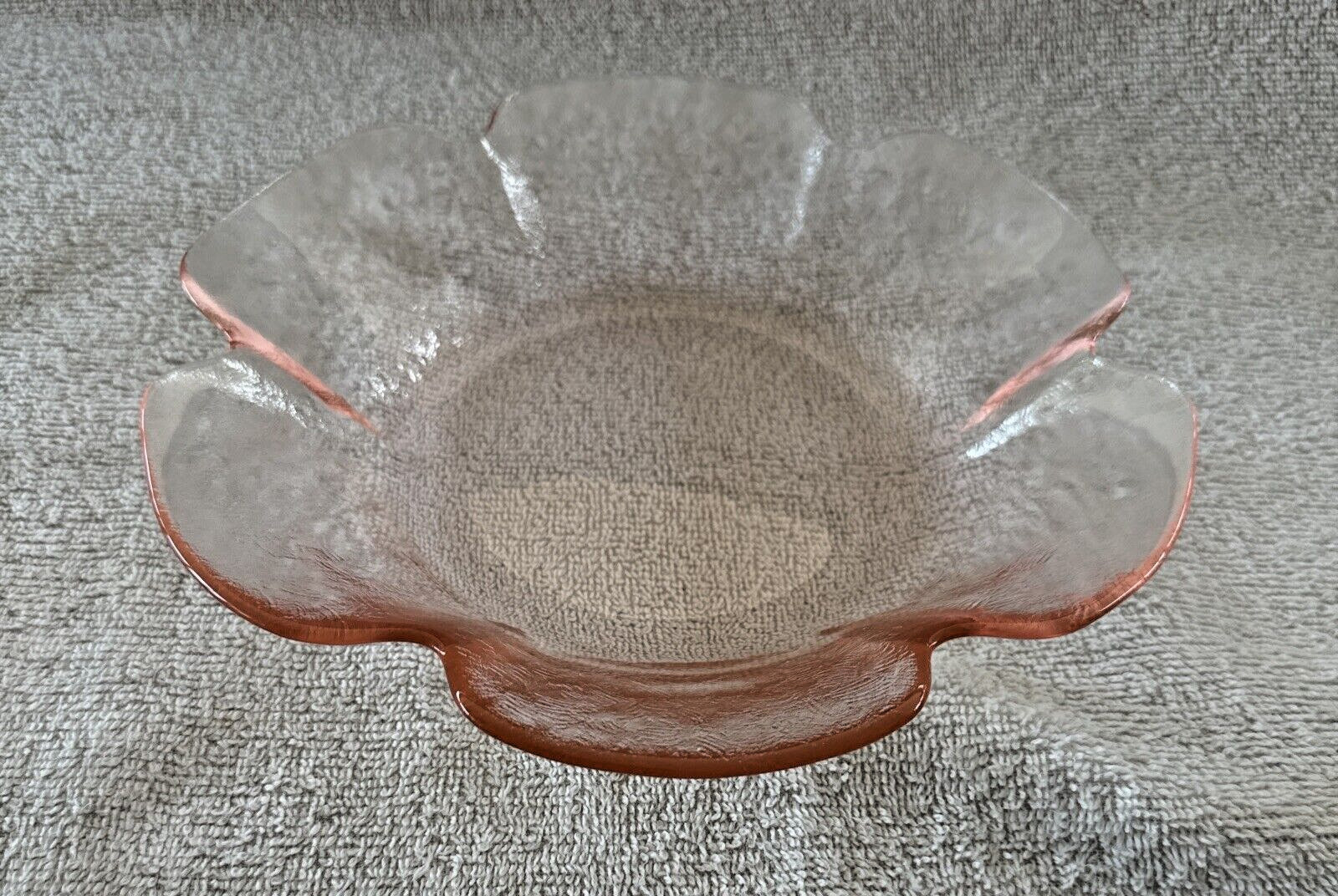 Vintage Pink Depression Glass Flower Shape Bowl 9” Diameter MCM 1930s MCM