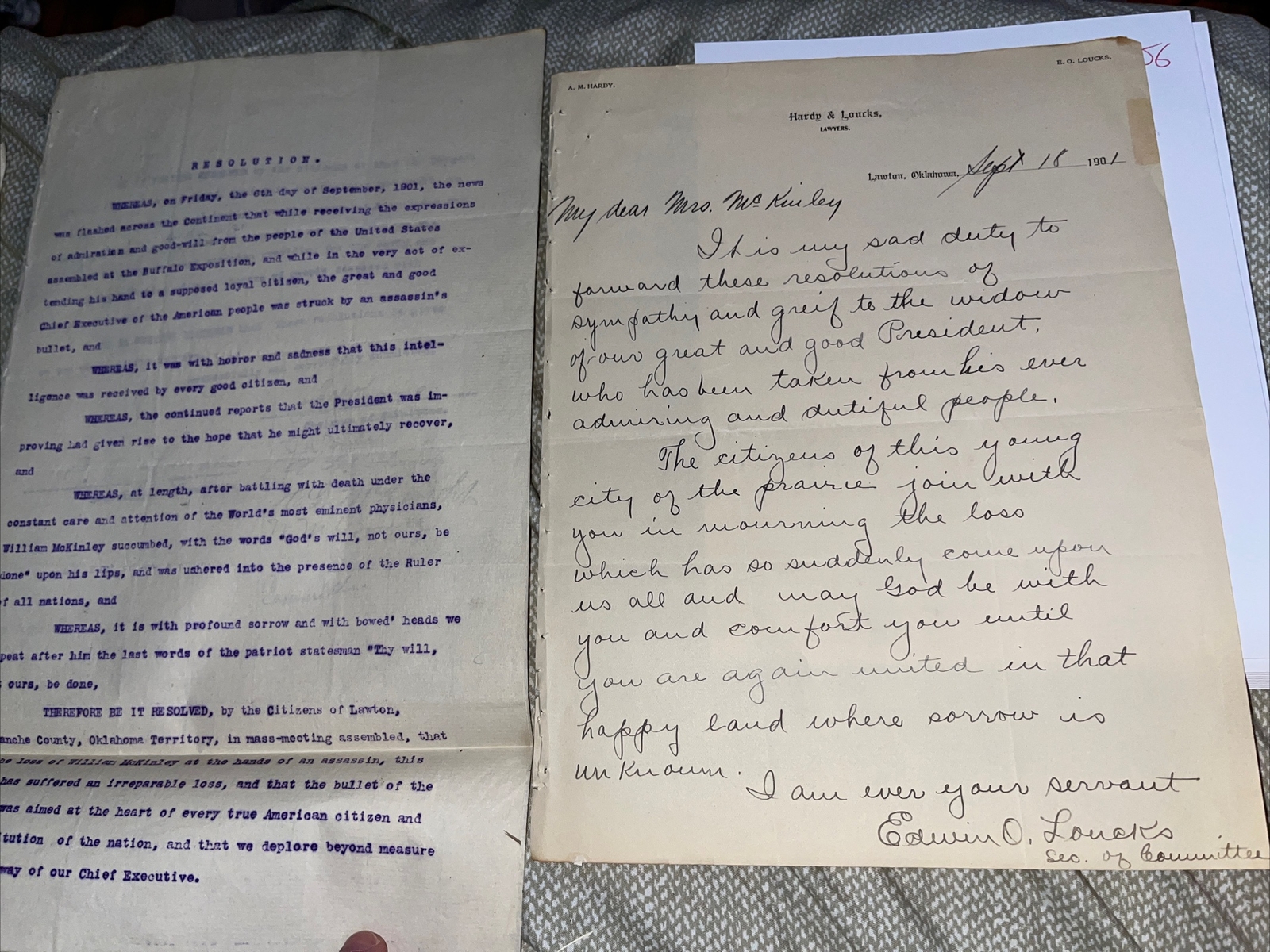 Antique Lawton Oklahoma Citizen Resolution: President McKinley Assassination