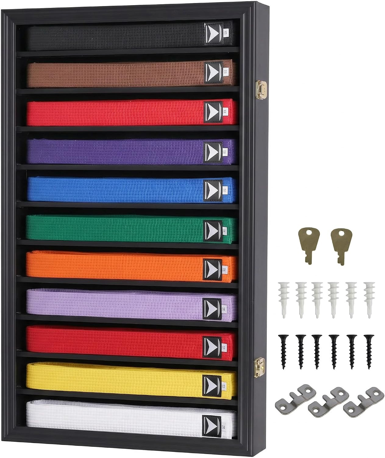 11 Rows Martial Art/Karate/Taekwondo Belt Display Case Rack Wall Cabinet, with D
