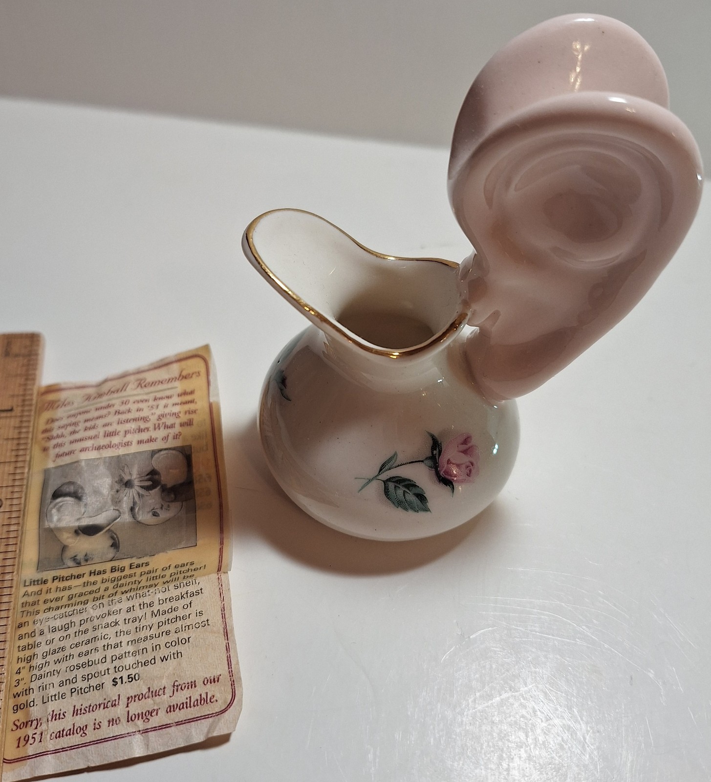 Vintage JH McKinnon “Little Pitcher With Big Ears” Novelty Creamer + Article