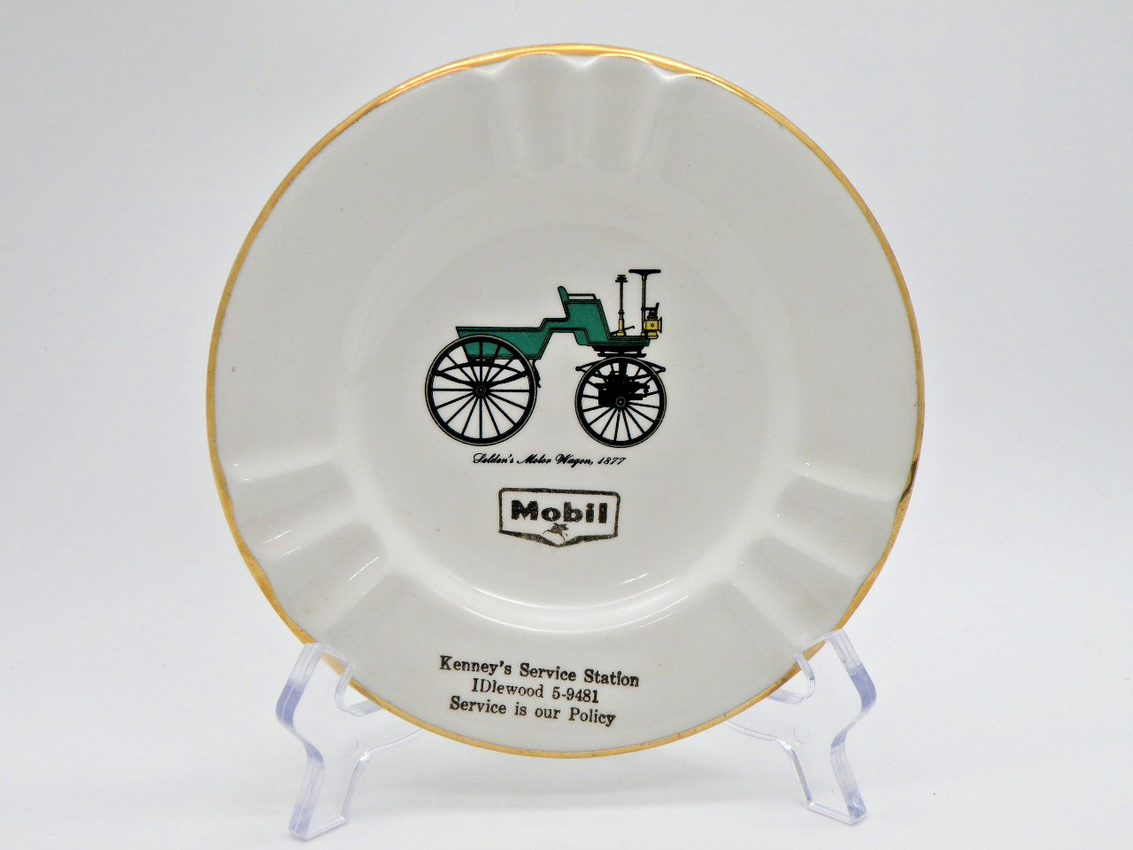 Vtg Seldens Motor Wagon 1877 Mobil Advertising Ashtray Kennys Service Station 6
