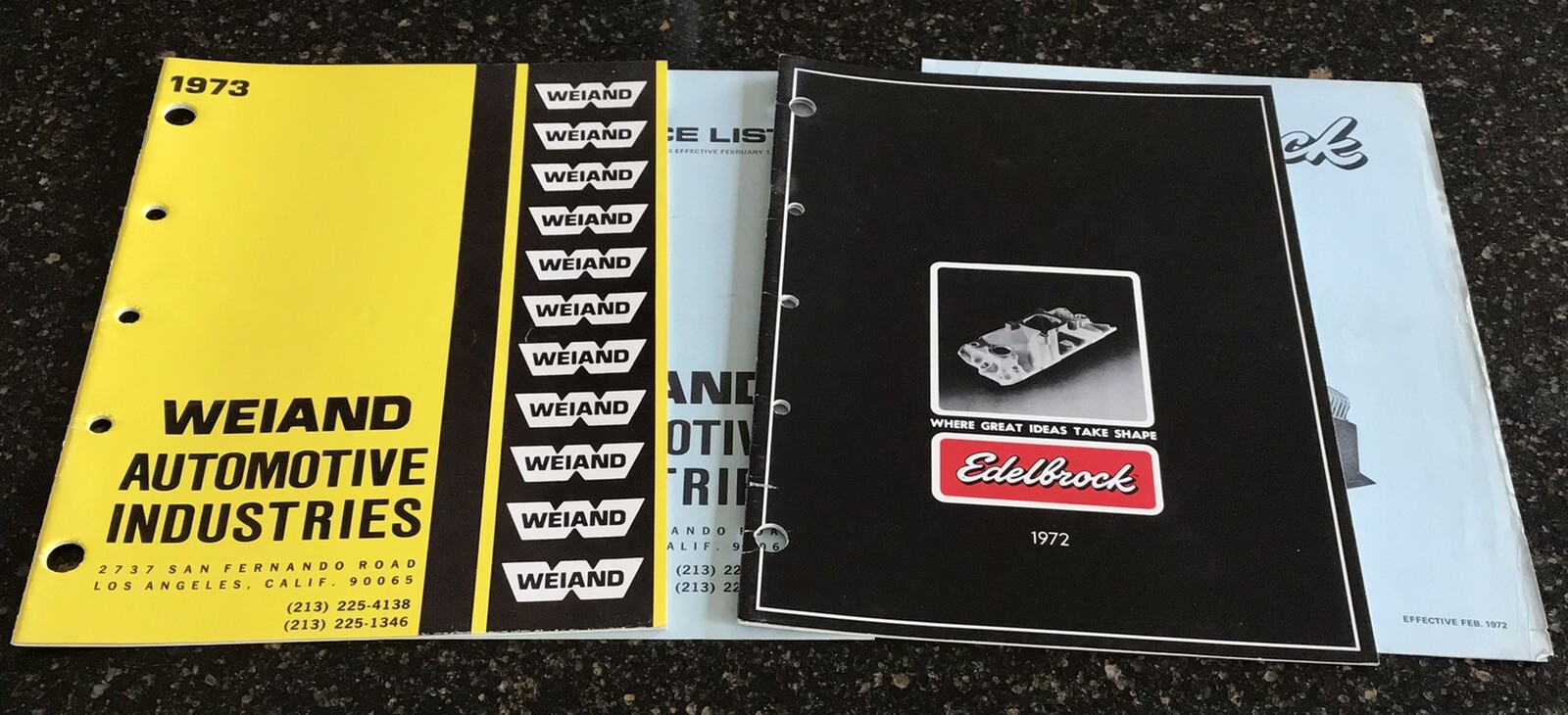 Vintage original Weiand Boss 429 Tunnel Edelbrock Chev Torker intake catalogs PR
