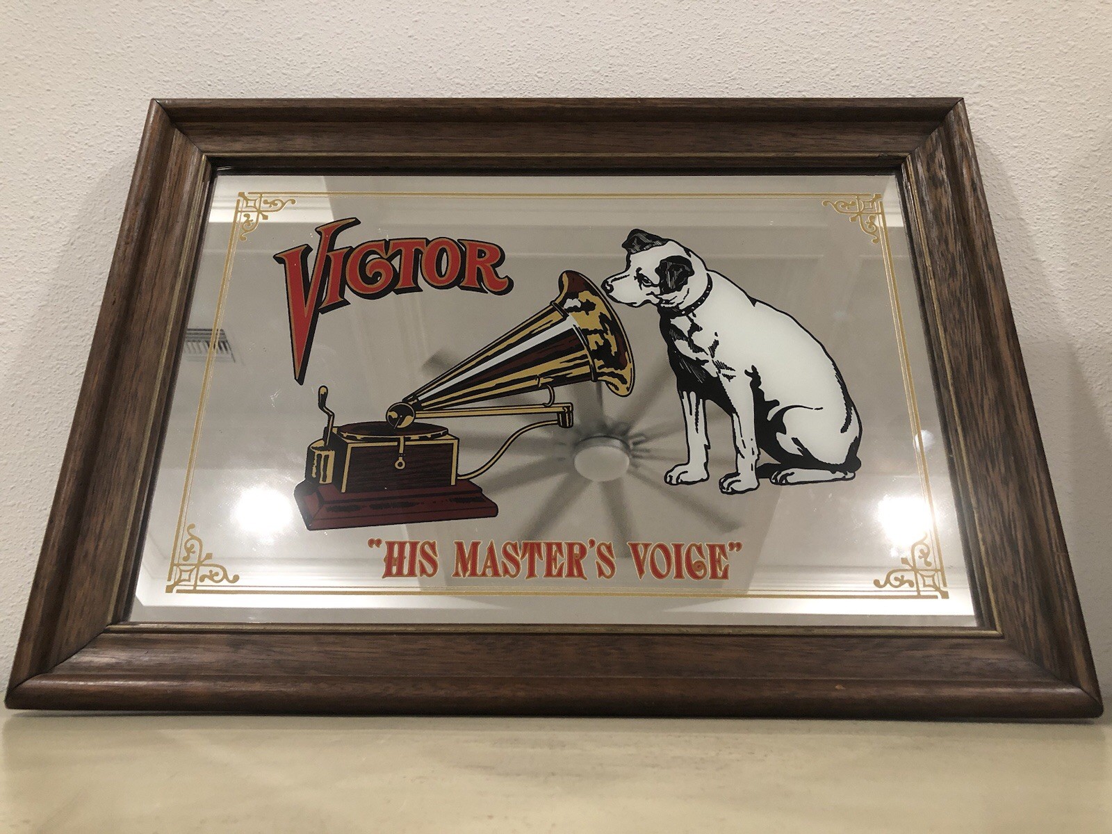 Vintage Victor ‘His Masters Voice’ Advertising Mirror | 15x21