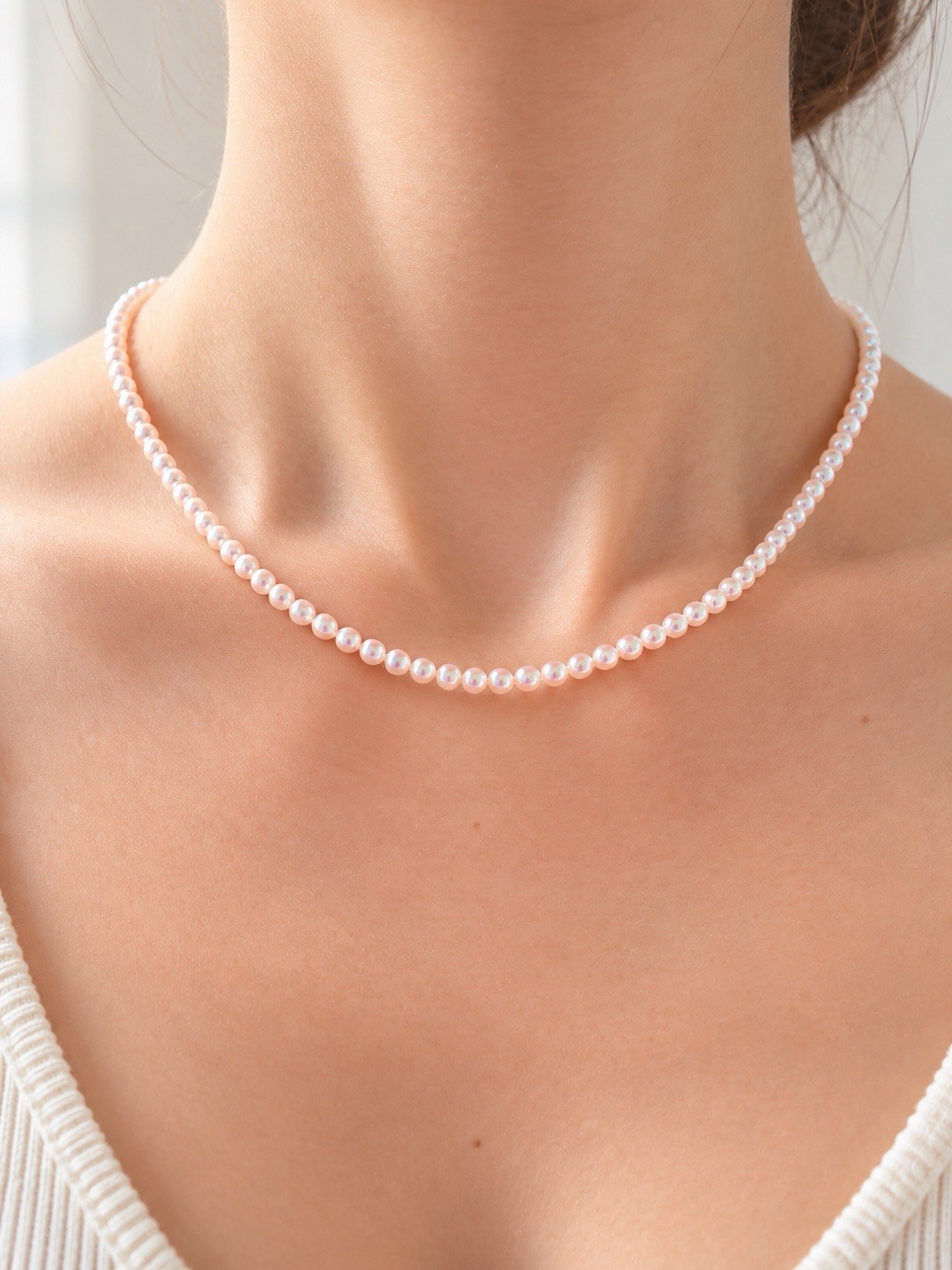 Fresh Water White Pearl Strand Necklace | 3.8mm Pearls | 16-17.5 Inch | S925