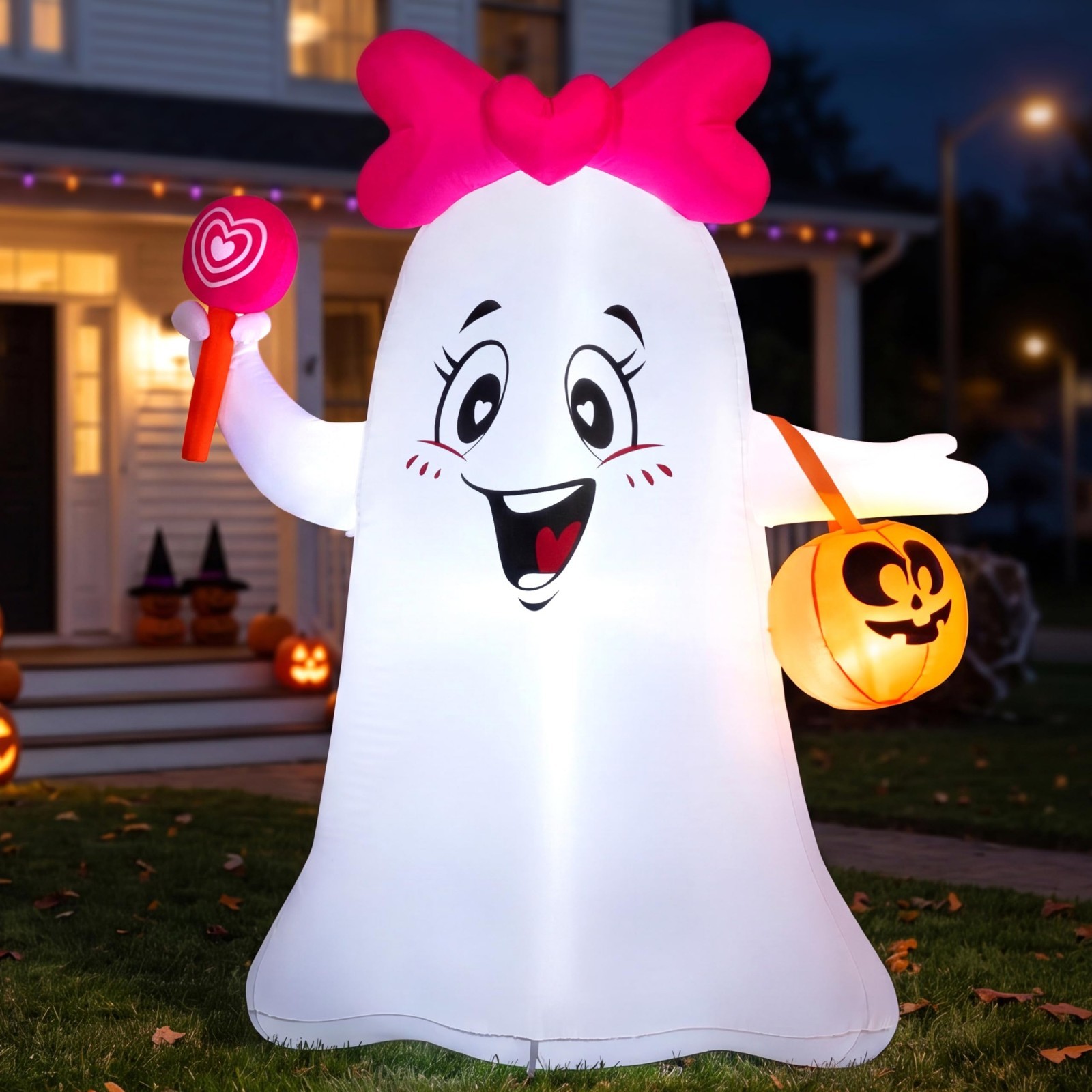 5FT Halloween Inflatable Ghost Decoration - Cute Outdoor Blow Up Yard Decor with