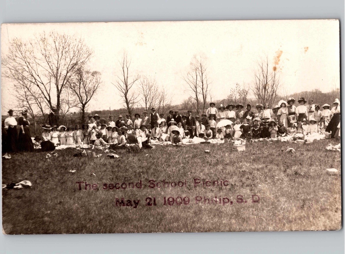 c1909 Second School Picnic Philip South Dakota SD RPPC Real Photo Postcard