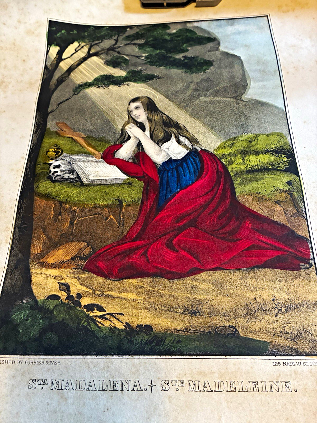 Antique Currier & Ives Lithograph Sta Madalena Ste Madeleine Saint Mary Magdalen