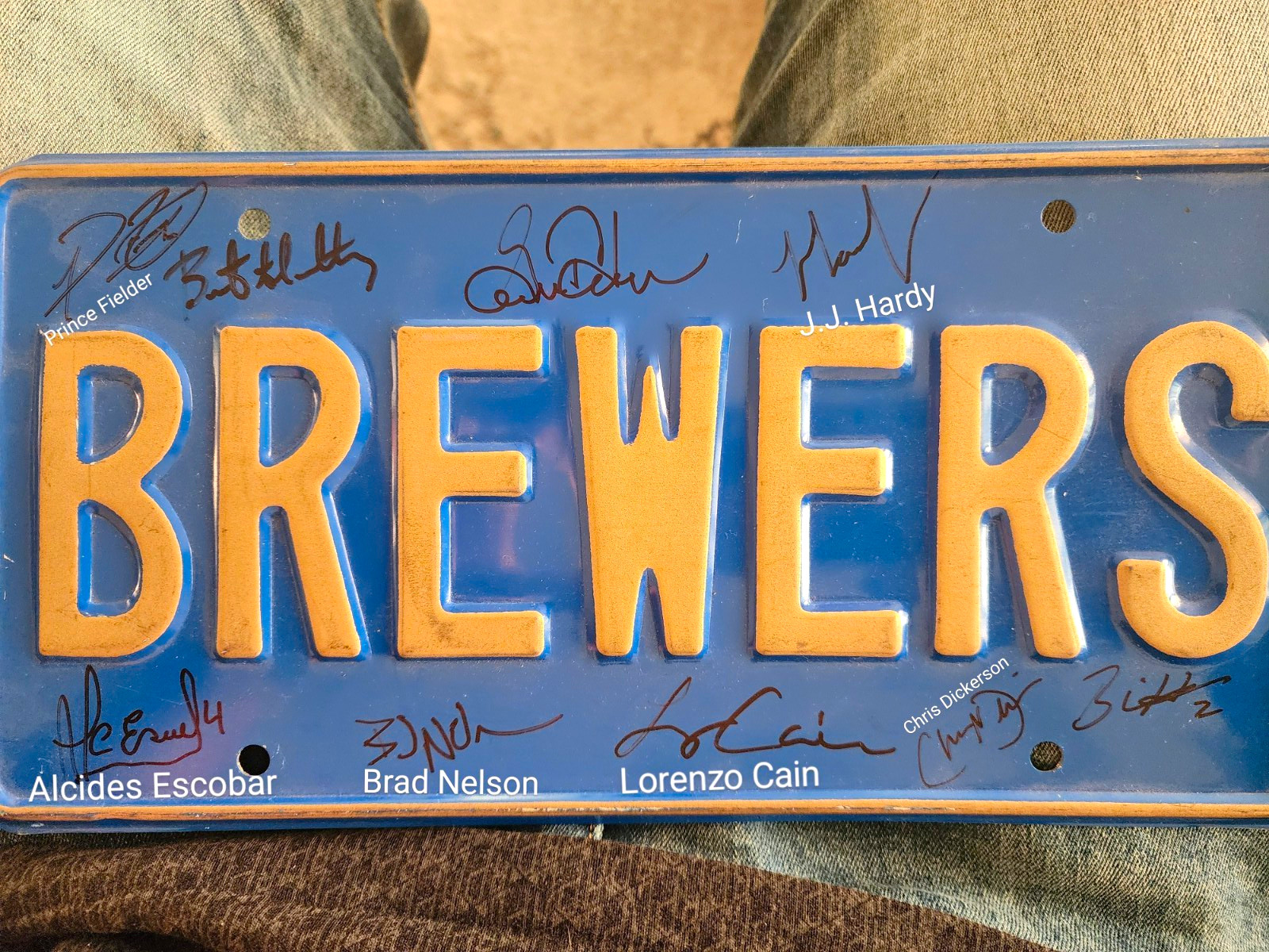 Autographed By 10 Milwaukee Brewers Metal License Tag – P.Fielder, L.Cain...