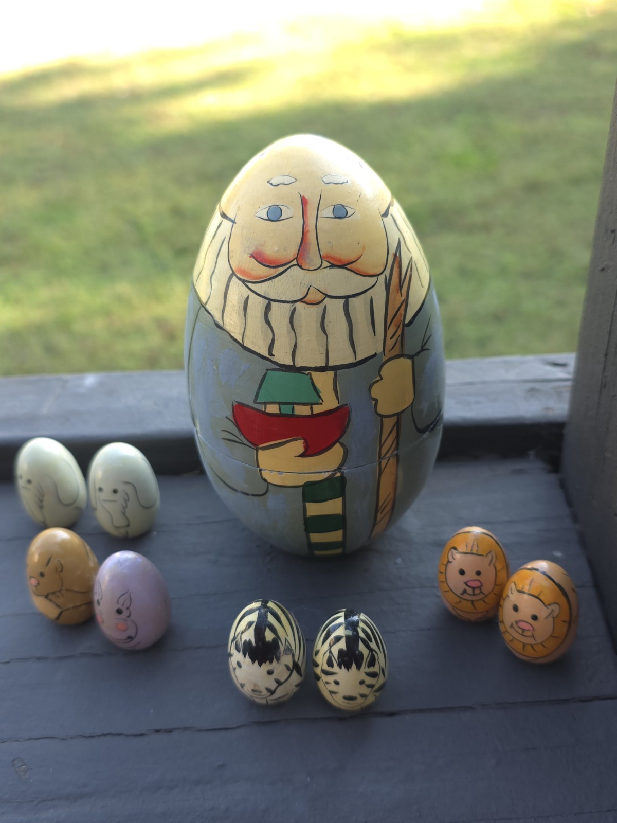 Vtg. Terry’s Village Noah’s Ark Nesting Doll Set 9pc Noah~Animal Eggs Biblical 