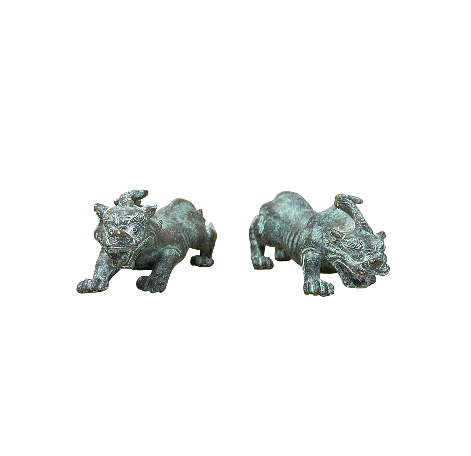 Pair Chinese Rustic Oxidized Patina Fengshui Pixiu Metal Figure GB008