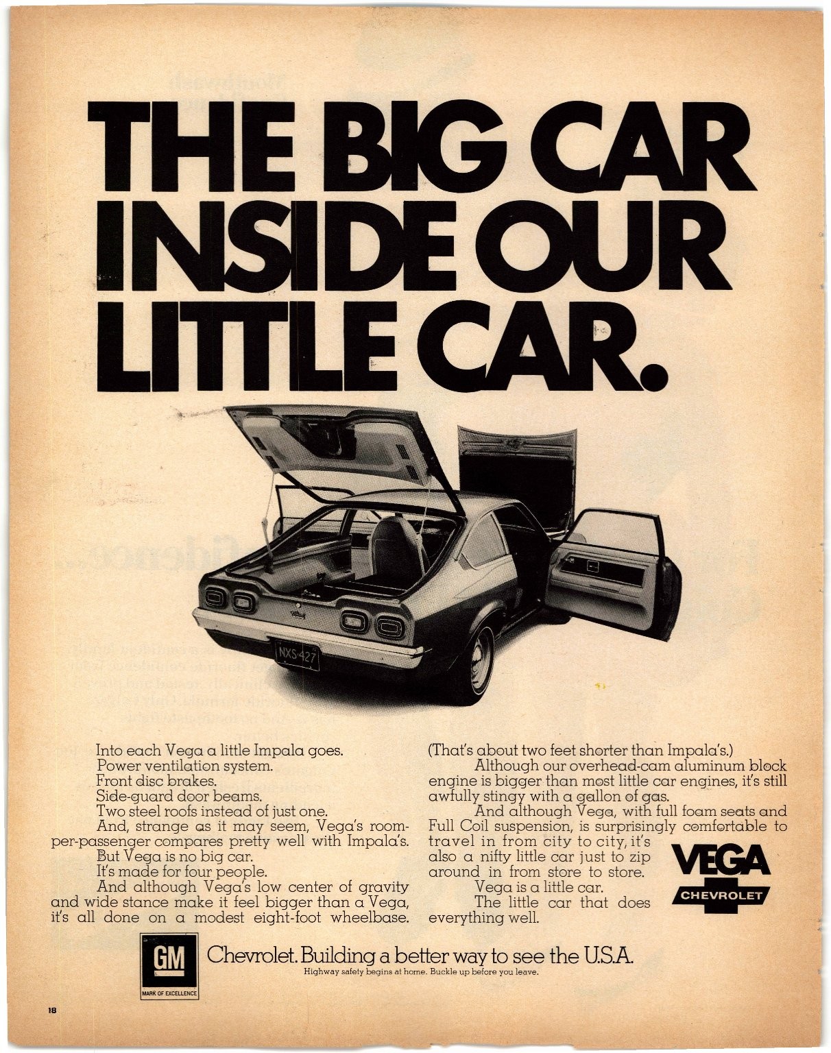 Chevrolet Vega Magazine Ad Vintage Original Print 1970s Classic Car GM AD088