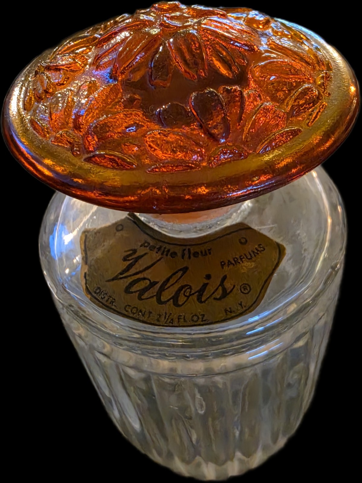 Art Deco Vintage French Gardenia Valois Perfume Bottle Amber Top 1930s