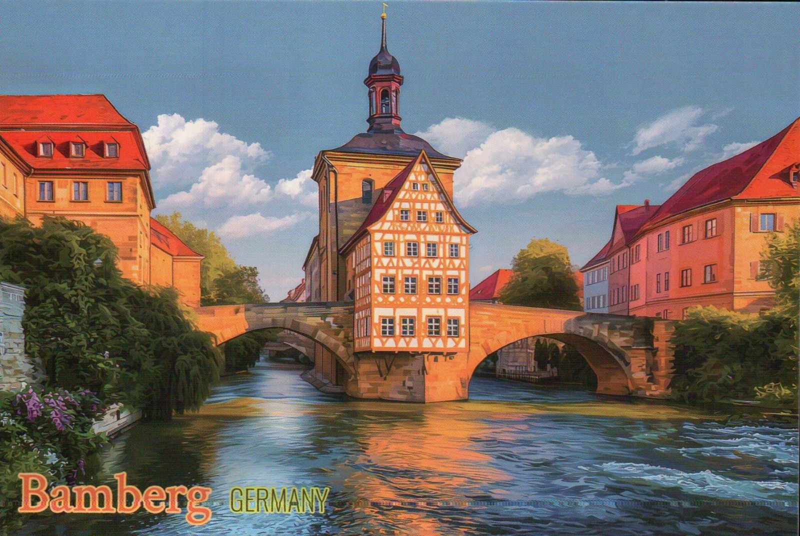Bamberg Bavaria Germany Europe, Regnitz River, Obere Brücke --- Modern Postcard