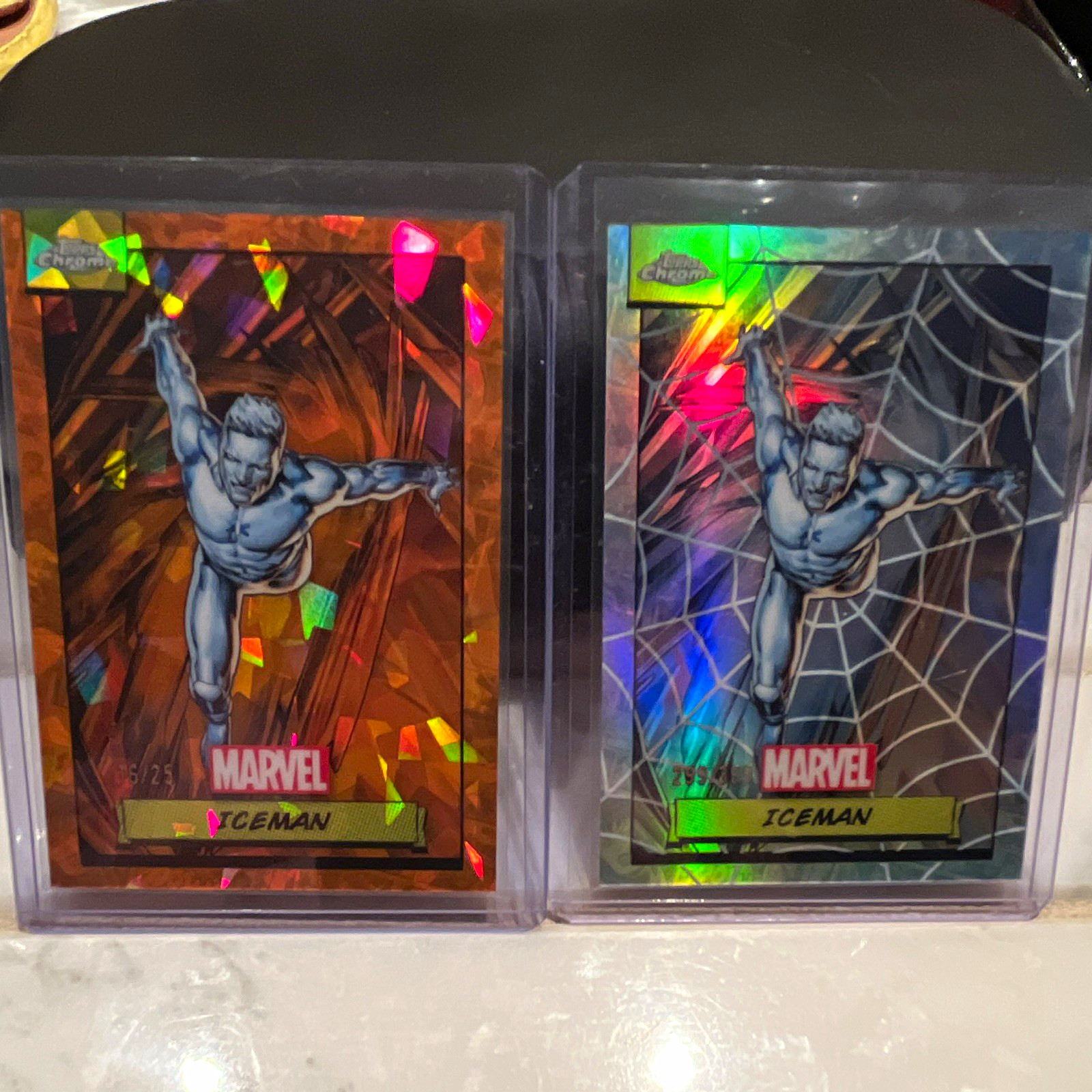 2024 Topps Chrome Marvel Iceman Numbered 2-Card Lot 16/25 and 299/399 1st Year