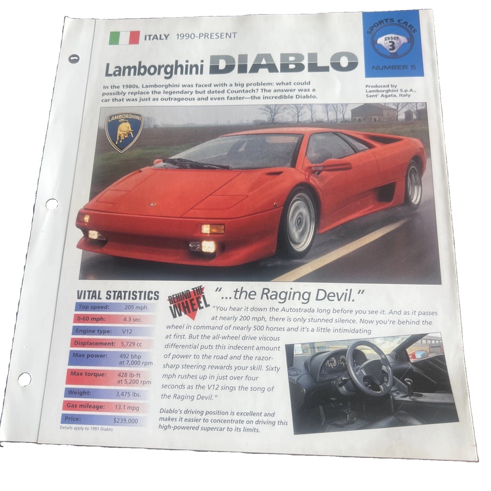 1990-Present Lamborghini Diablo IMP Hot Cars Spec Sheet Folder & 91 Viper Lot