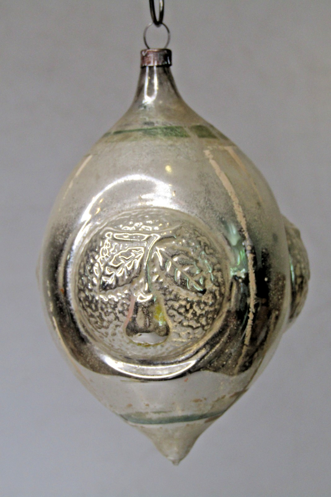 Antique VTG Glass Embossed PEAR Multi Outdent DROP Christmas Ornament Germany