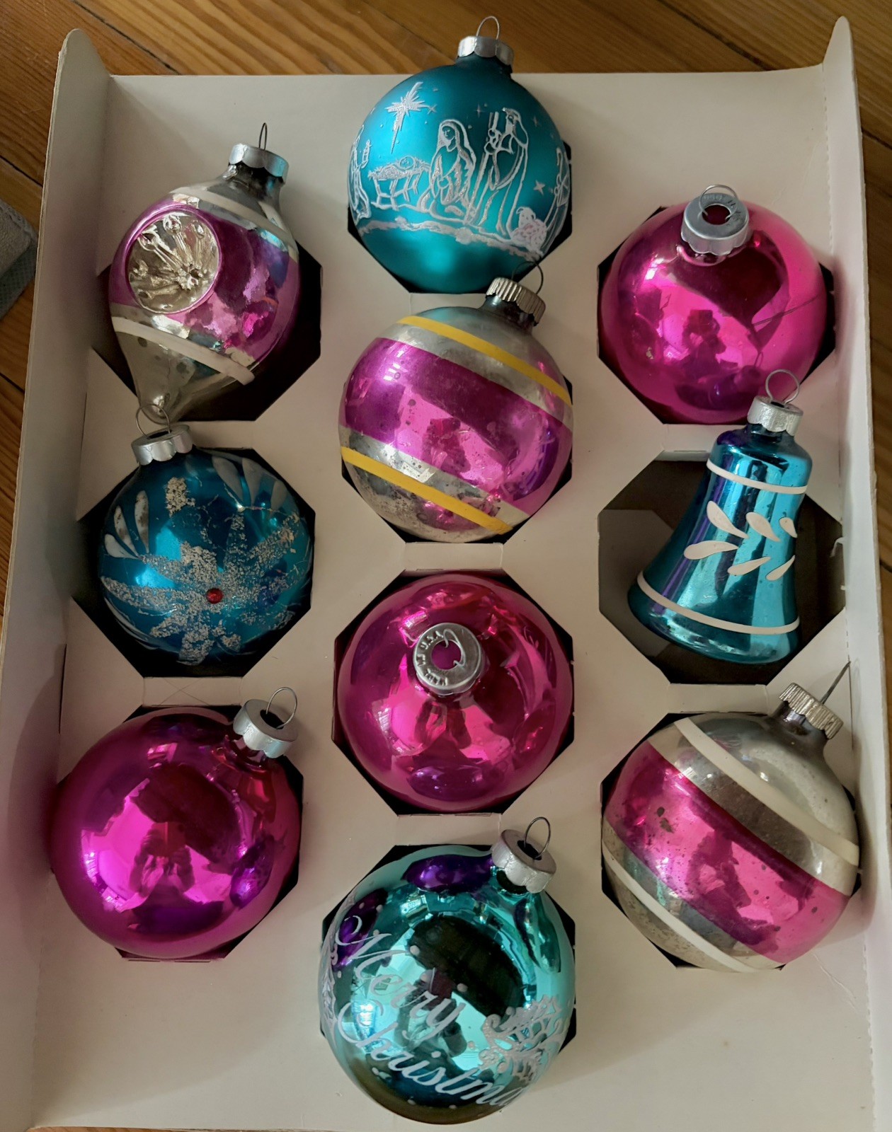 Vintage 1950s  Shiny Brite Glass Christmas Ornaments - Set of 10 