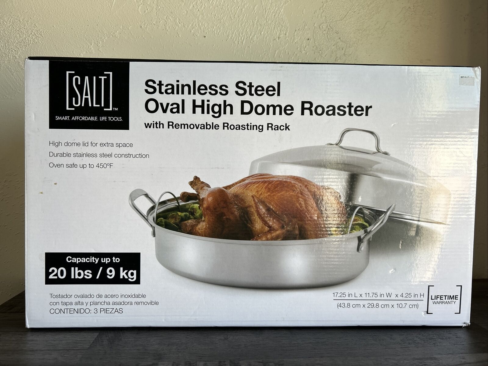 Roasting Pan with Rack and Lid 12 Quart 18/10 Stainless Steel 17 Inch Roaster