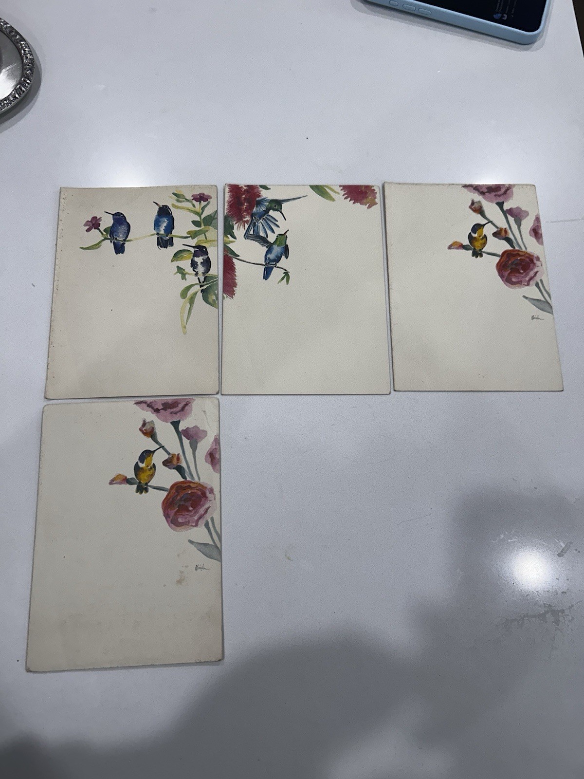 Vintage 1986 InterArt Postcards Lot of 4 - Hummingbirds & Flowers - Unposted CA