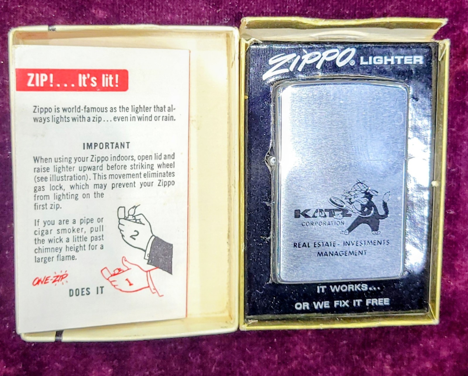 Zippo Lighter KATZ CORPORATION with Box - RARE